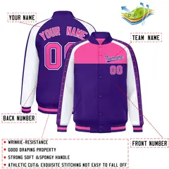 Pink Purple Color Block K-Ribbon Varsity Letterman Jacket 2