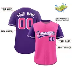 Pink Purple Color Block Raglan Sleeves Baseball Jersey 2