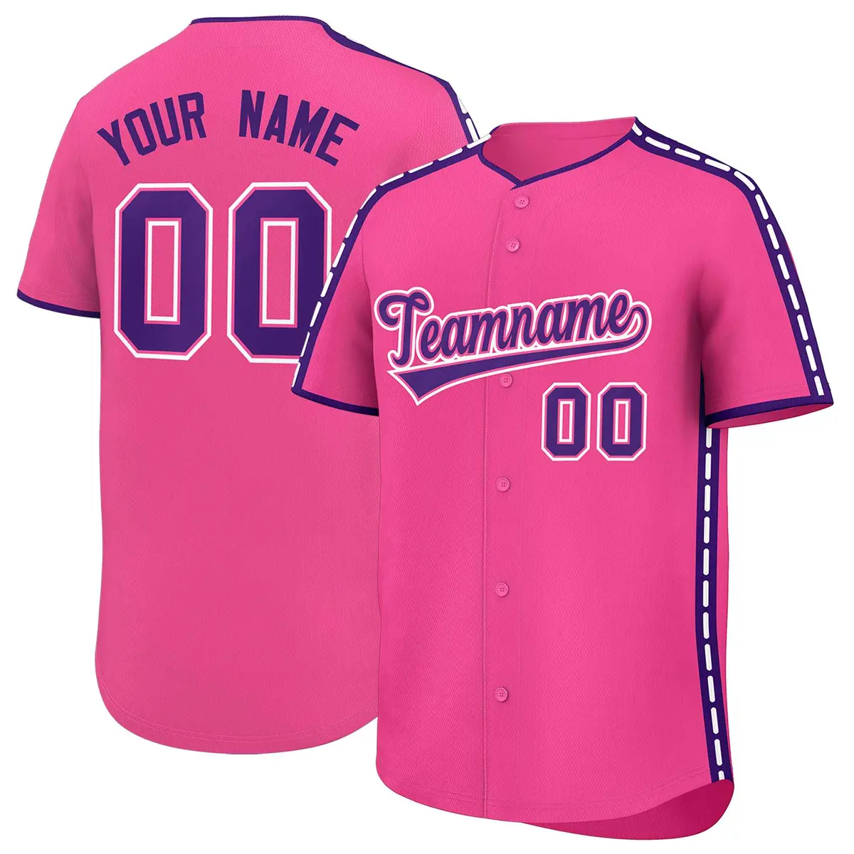 Pink Purple Color Block Side Dotted Line Baseball Jersey