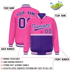 Pink Purple Color Block Varsity Full-Snap Letterman Jacket 2