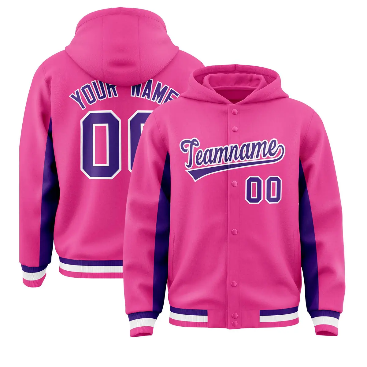 Pink Purple Color Block Varsity Letterman Hoodie Jacket