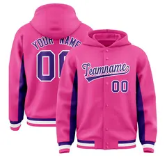 Pink Purple Color Block Varsity Letterman Hoodie Jacket 1