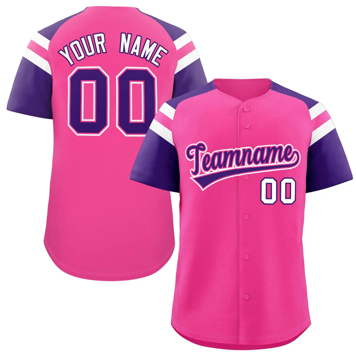 Pink Purple Contrast Raglan Baseball Jersey