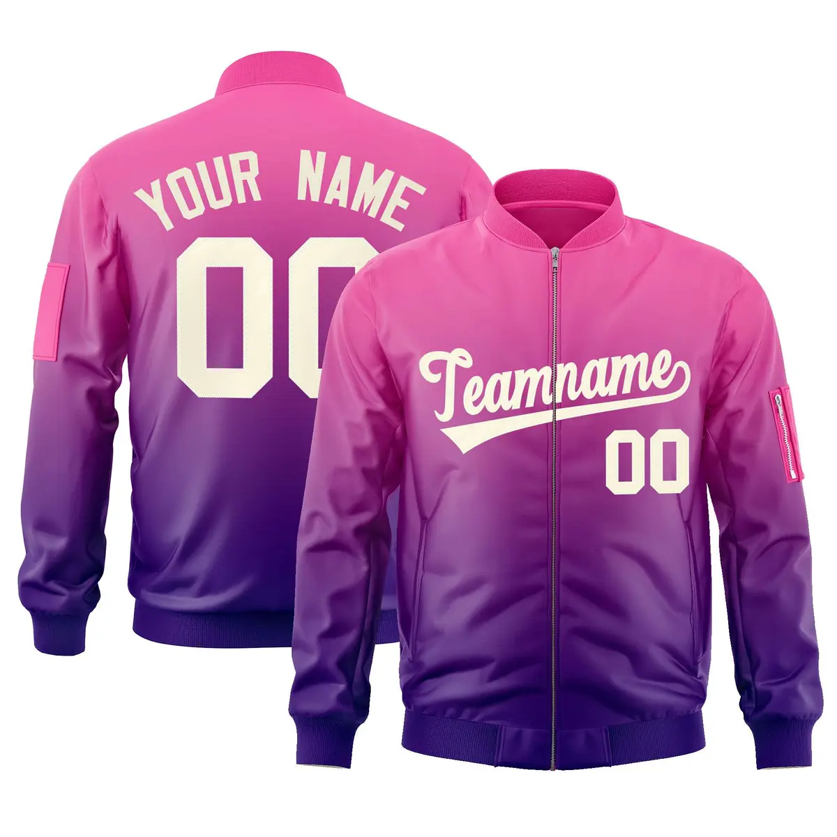 Pink Purple-Cream Gradient Varsity Letterman Bomber Jacket