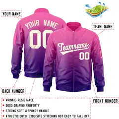 Pink Purple-Cream Gradient Varsity Letterman Bomber Jacket 2