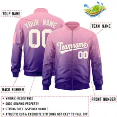 Pink Purple-Cream Gradient Varsity Letterman Bomber Jacket 2