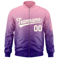 Pink Purple-Cream Gradient Varsity Letterman Bomber Jacket 3