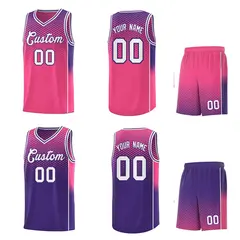 Pink Purple Dot Pattern Reversible Side Gradient Basketball Jersey Kits 2