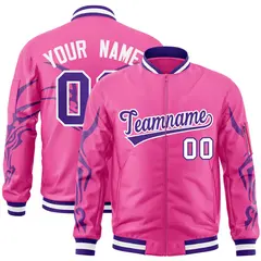 Pink Purple Dragon Head Graffiti Letterman Bomber Jacket