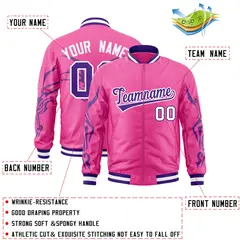 Pink Purple Dragon Head Graffiti Letterman Bomber Jacket 2