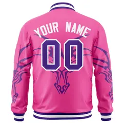 Pink Purple Dragon Head Graffiti Letterman Bomber Jacket 4