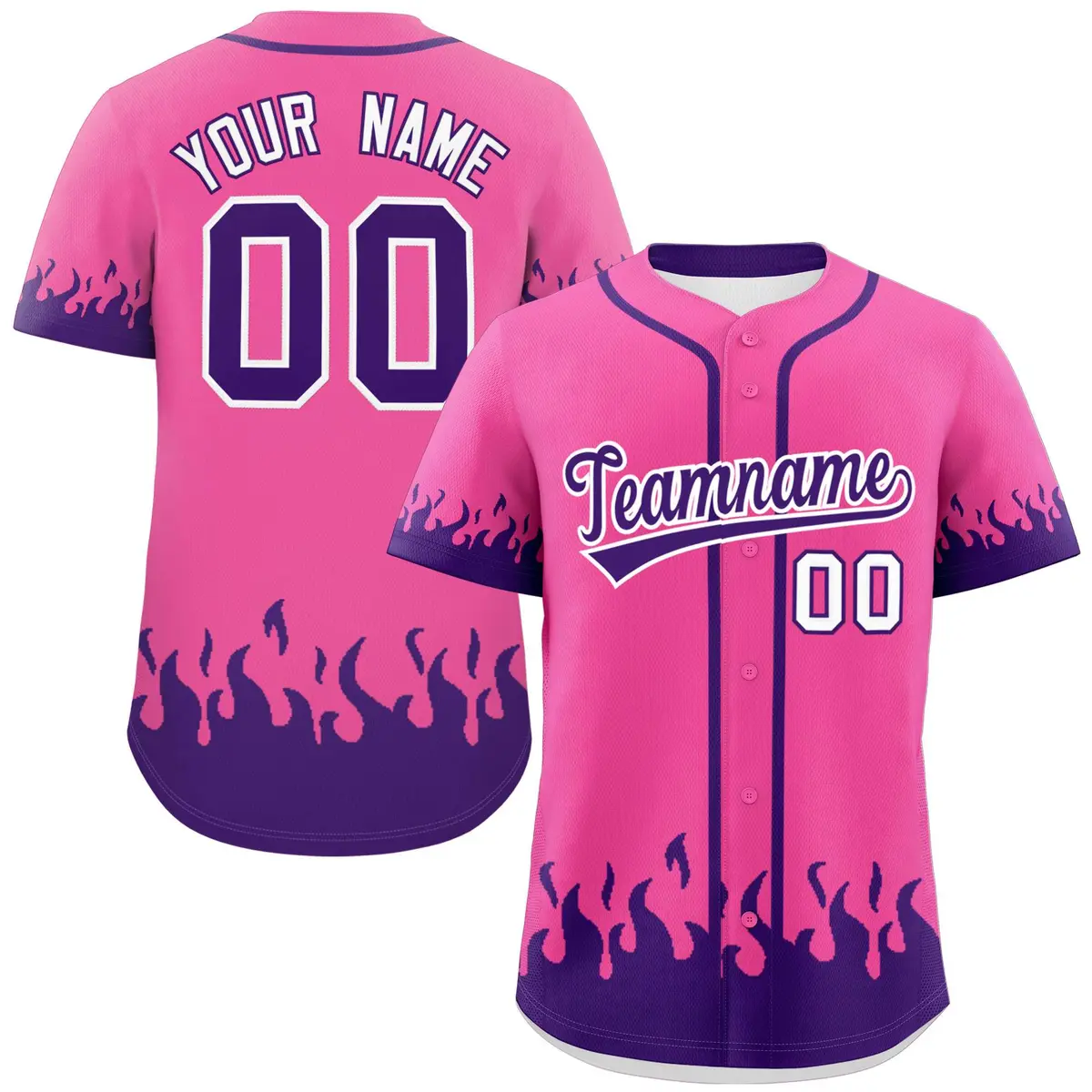 Pink Purple Flame Graffiti Authentic Baseball Jersey