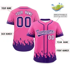 Pink Purple Flame Graffiti Authentic Baseball Jersey 2