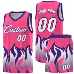 Pink Purple Flame Hem Fashion Sports Basketball Jersey 1