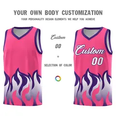 Pink Purple Flame Hem Fashion Sports Basketball Jersey 3