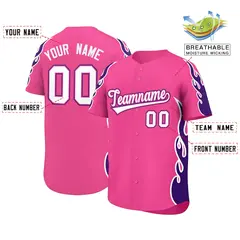 Pink Purple Flame Outline Side Pattern Baseball Jersey 2