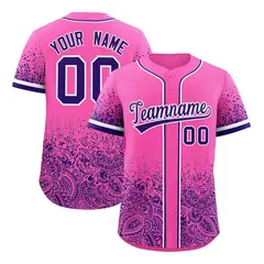 Pink Purple Floral Gradient Full Button Baseball Jersey 1