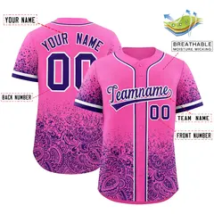 Pink Purple Floral Gradient Full Button Baseball Jersey 2