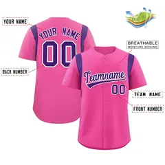 Pink Purple Full Button Classic Baseball Jersey 2
