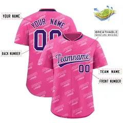 Pink Purple Full Button Graffiti Text Baseball Jersey 2