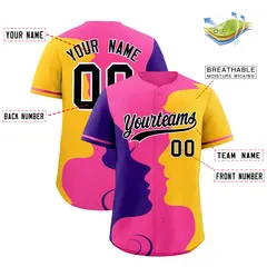 Pink Purple Gold Couple Silhouettes Valentine's Baseball Jersey 3