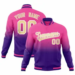 Pink Purple Gradient Full-Snap Fashion Letterman Jacket 1