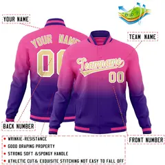 Pink Purple Gradient Full-Snap Fashion Letterman Jacket 2