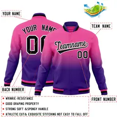 Pink Purple Gradient Full-Snap Fashion Letterman Jacket 2