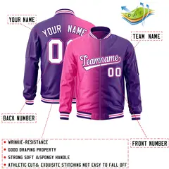 Pink Purple Gradient Full-Zip Letterman Bomber Jacket 2