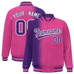 Pink Purple Gradient Pinstripe Varsity Full-Snap Letterman Baseball Jacket