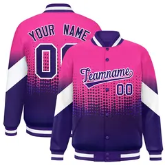 Pink Purple Gradient Polka Dot Varsity Full-Snap Letterman Baseball Jacket