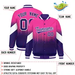 Pink Purple Gradient Polka Dot Varsity Full-Snap Letterman Baseball Jacket 2