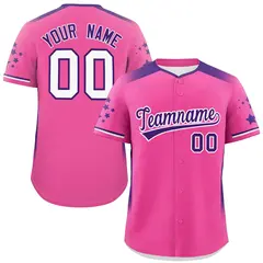Pink Purple Gradient Star Pattern Authentic Baseball Jersey 1