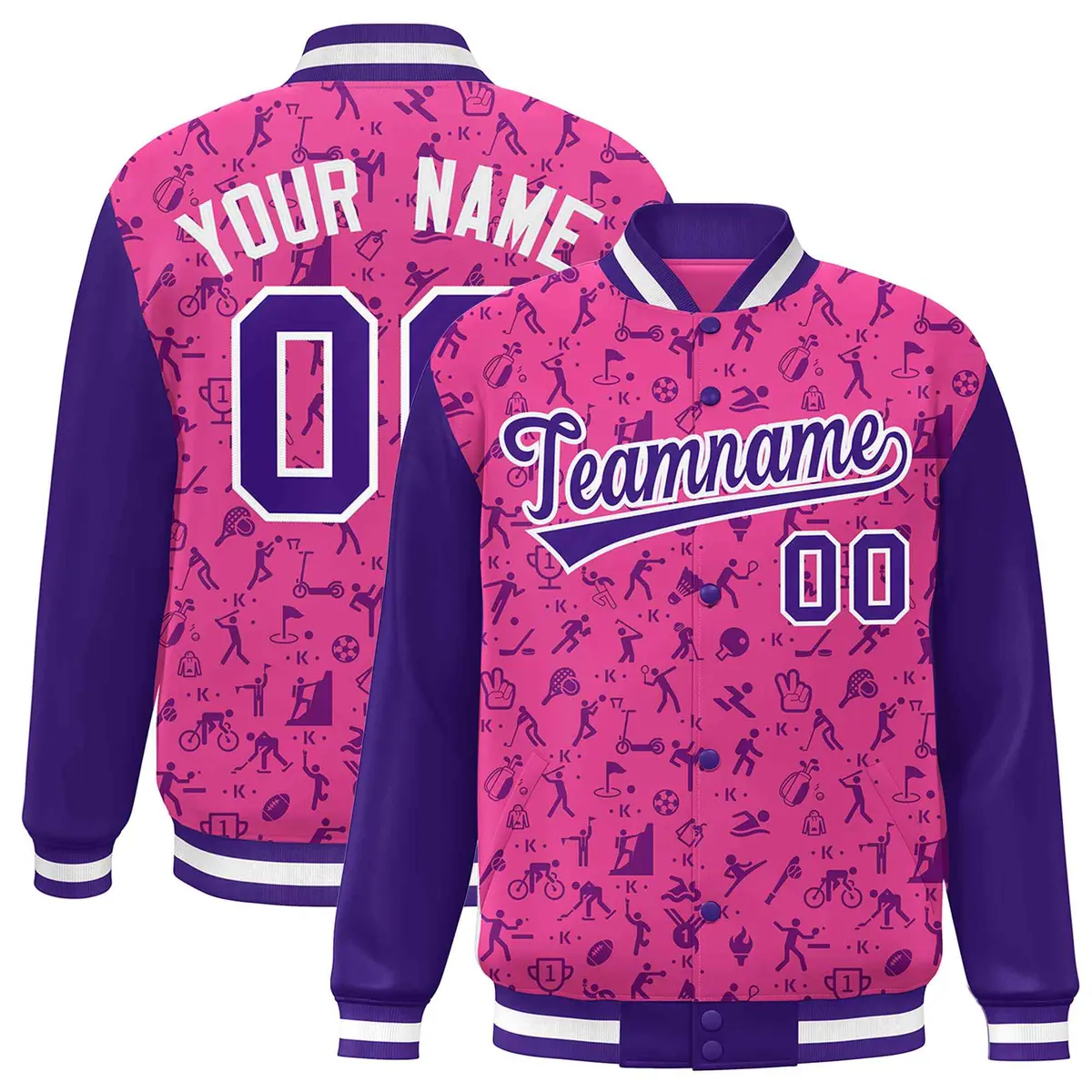 Pink Purple Graffiti Pattern Varsity Raglan Letterman Jacket