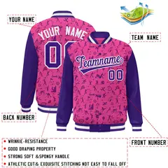 Pink Purple Graffiti Pattern Varsity Raglan Letterman Jacket 2