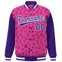 Pink Purple Graffiti Pattern Varsity Raglan Letterman Jacket 3