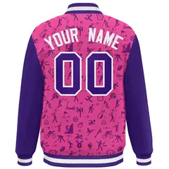 Pink Purple Graffiti Pattern Varsity Raglan Letterman Jacket 4