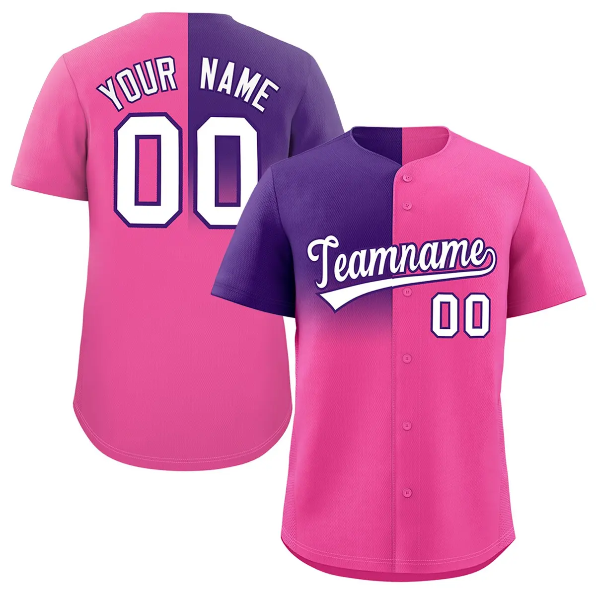 Pink Purple Half Gradient Authentic Baseball Jersey