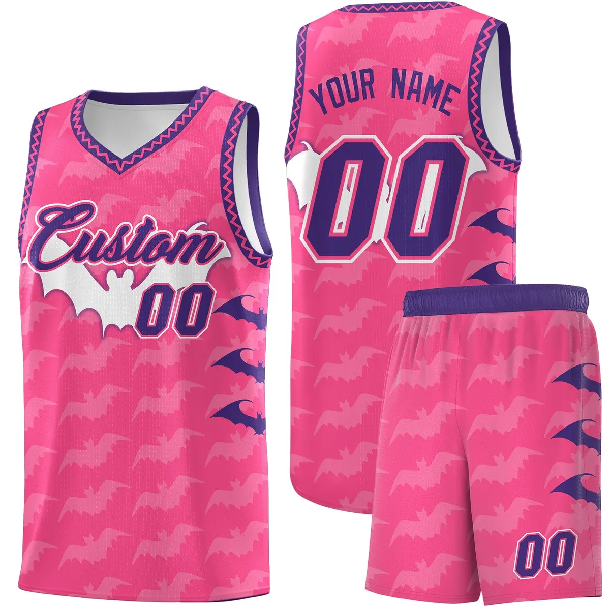 Pink Purple Halloween Bat Pattern Basketball Jersey