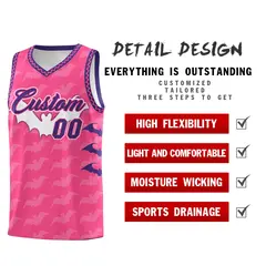 Pink Purple Halloween Bat Pattern Basketball Jersey 2