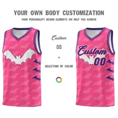 Pink Purple Halloween Bat Pattern Basketball Jersey 3