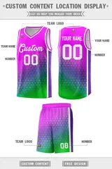 Pink Purple-Neon Green Gradient Irregular Shapes Basketball Jersey 2