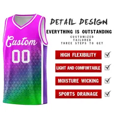Pink Purple-Neon Green Gradient Irregular Shapes Basketball Jersey 4