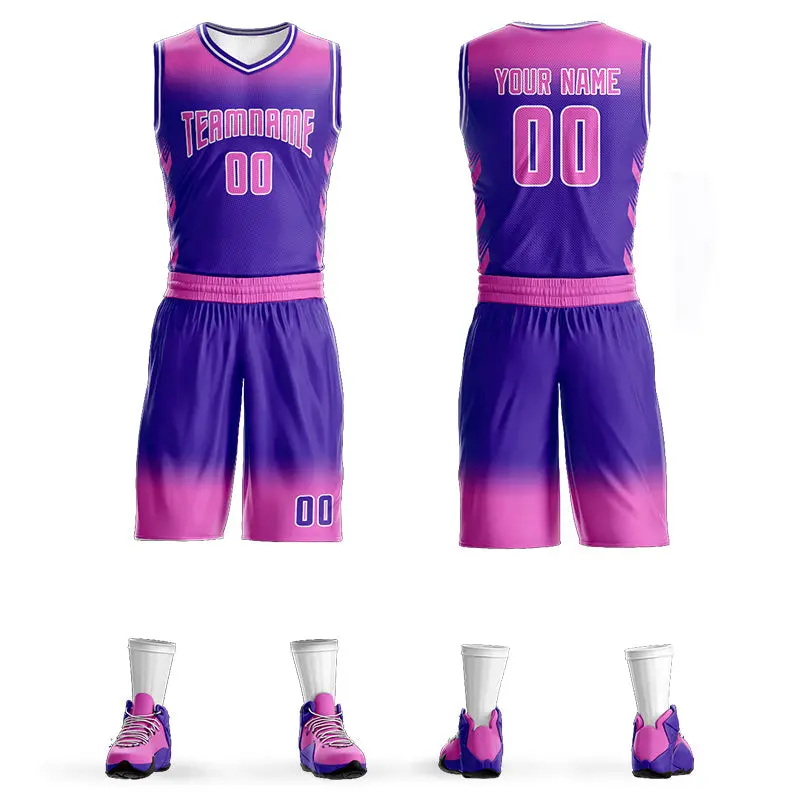 Pink Purple Pink-White Gradient Basketball Jersey Sets