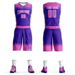 Pink Purple Pink-White Gradient Basketball Jersey Sets