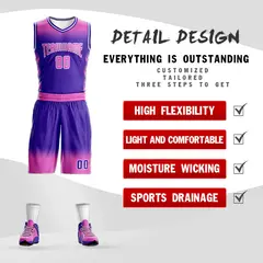 Pink Purple Pink-White Gradient Basketball Jersey Sets 2