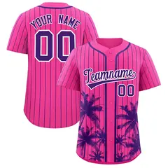 Pink Purple Pinstripe Coconut Tree Baseball Jersey 1
