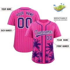 Pink Purple Pinstripe Coconut Tree Baseball Jersey 2