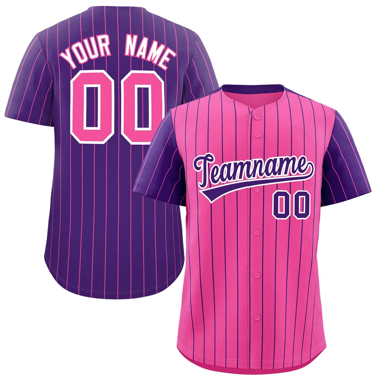 Pink Purple Pinstripe Raglan Baseball Jersey