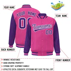 Pink Purple Pinstripe Raglan Varsity Letterman Baseball Jacket 2